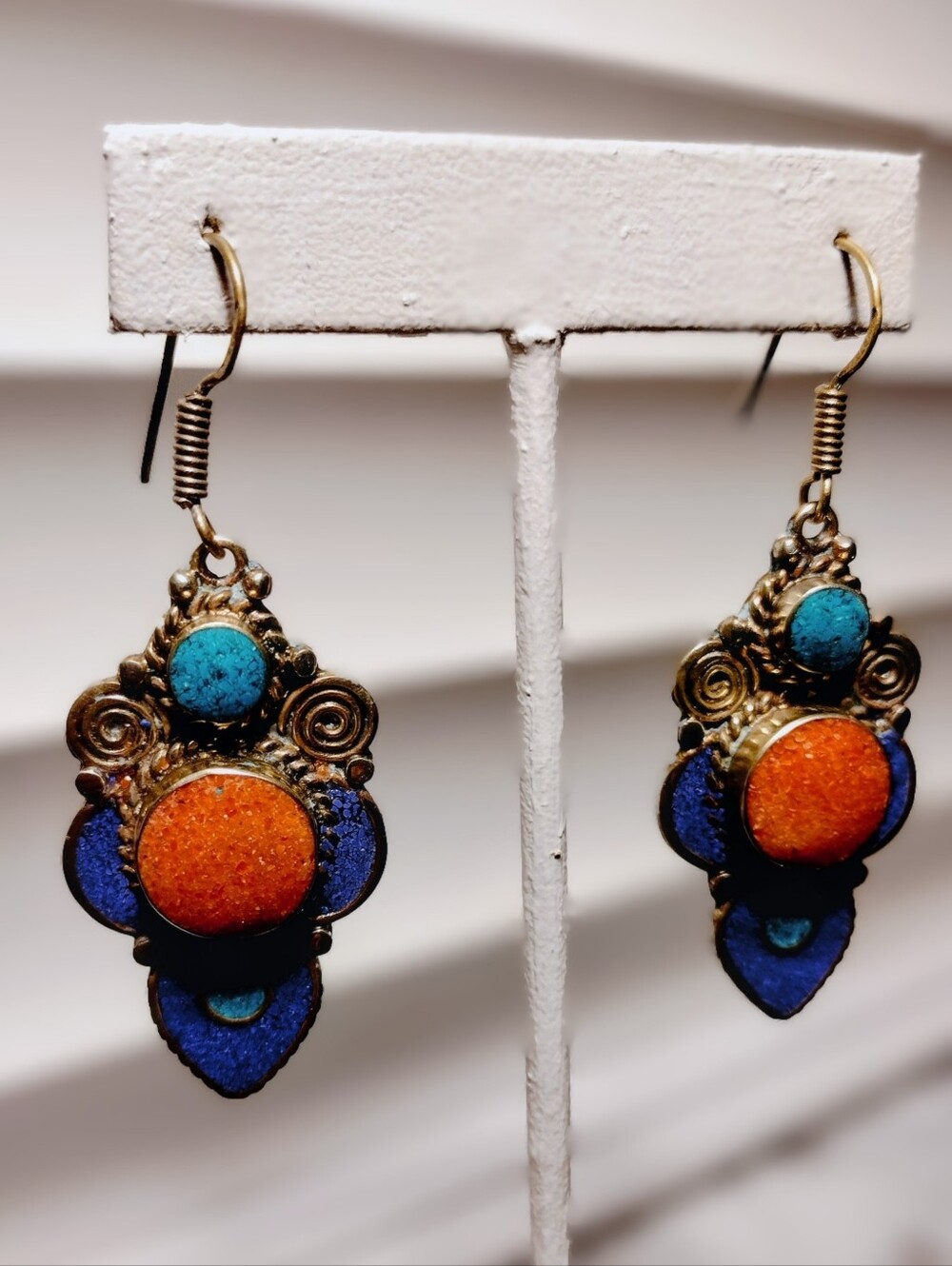 Boho Sterling Silver 925 Coral And Turquoise Drop Earrings - Handmade